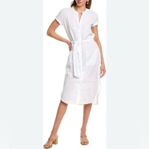 James Perse White 100% Linen Midi Shirt Dress Size 4.